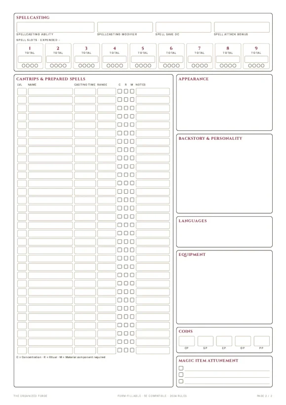 Character Sheet (5E Compatible, 2024 Rules) – Form-Fillable — preview page 1