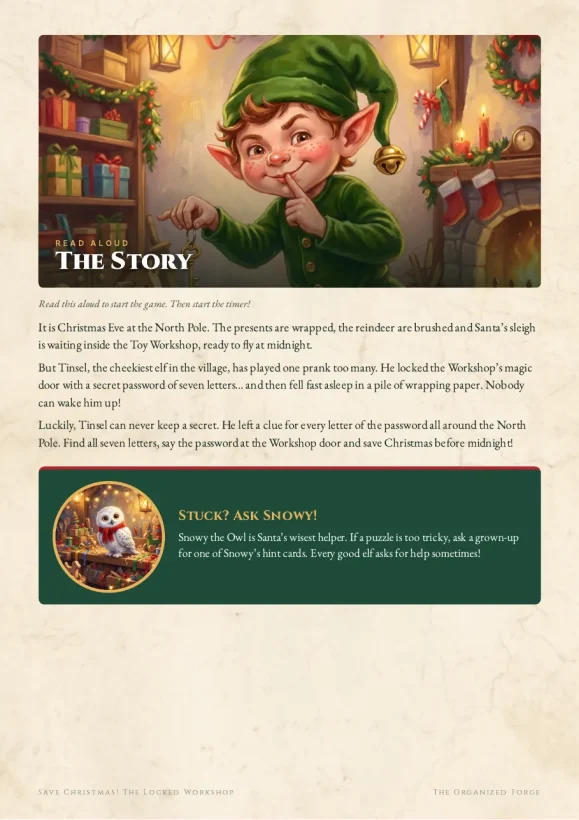 Save Christmas! The Locked Workshop — Printable Christmas Escape Room for Kids — preview page 1