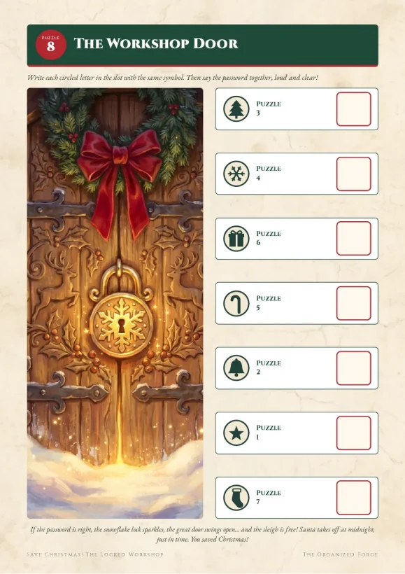 Save Christmas! The Locked Workshop — Printable Christmas Escape Room for Kids — preview page 2