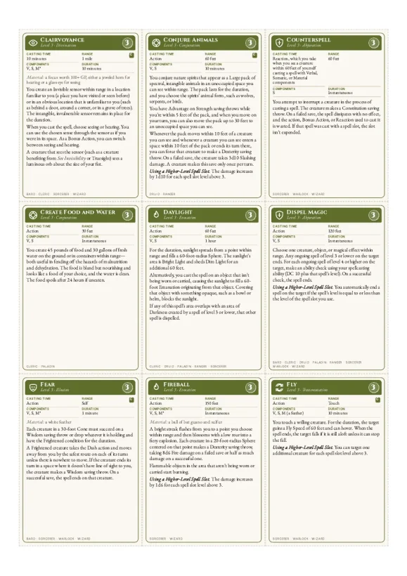 The Complete Spell Card Deck (5E Compatible, 2024 Rules) — preview page 2