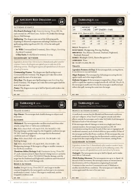 Monster Cards: CR 6 to CR 30 — preview page 2